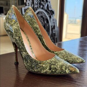 Palter Deliso 38 Elegant Green marveled Patterned Women's Heels